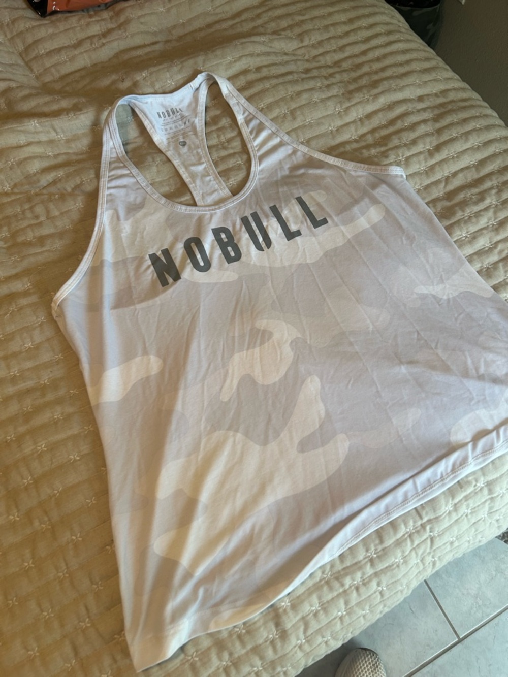 NOBULL White Camo Racerback Tank Top with Gray Logo